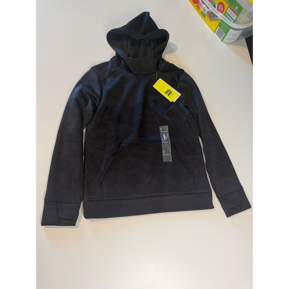 All in Motion Boys Pullover Hoodie Black Camo Thumbholes Size M 8 NWT